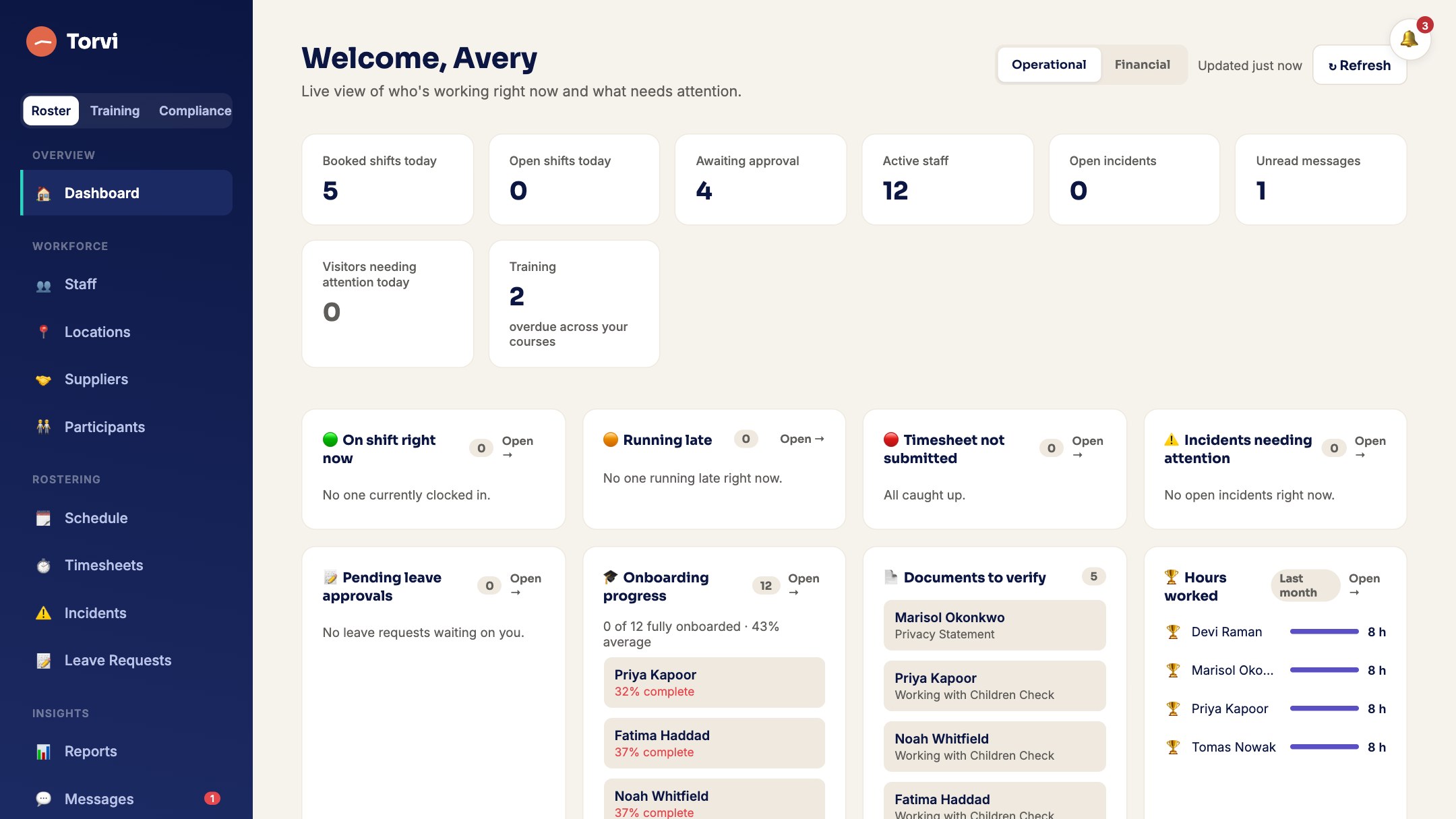 The Torvi dashboard