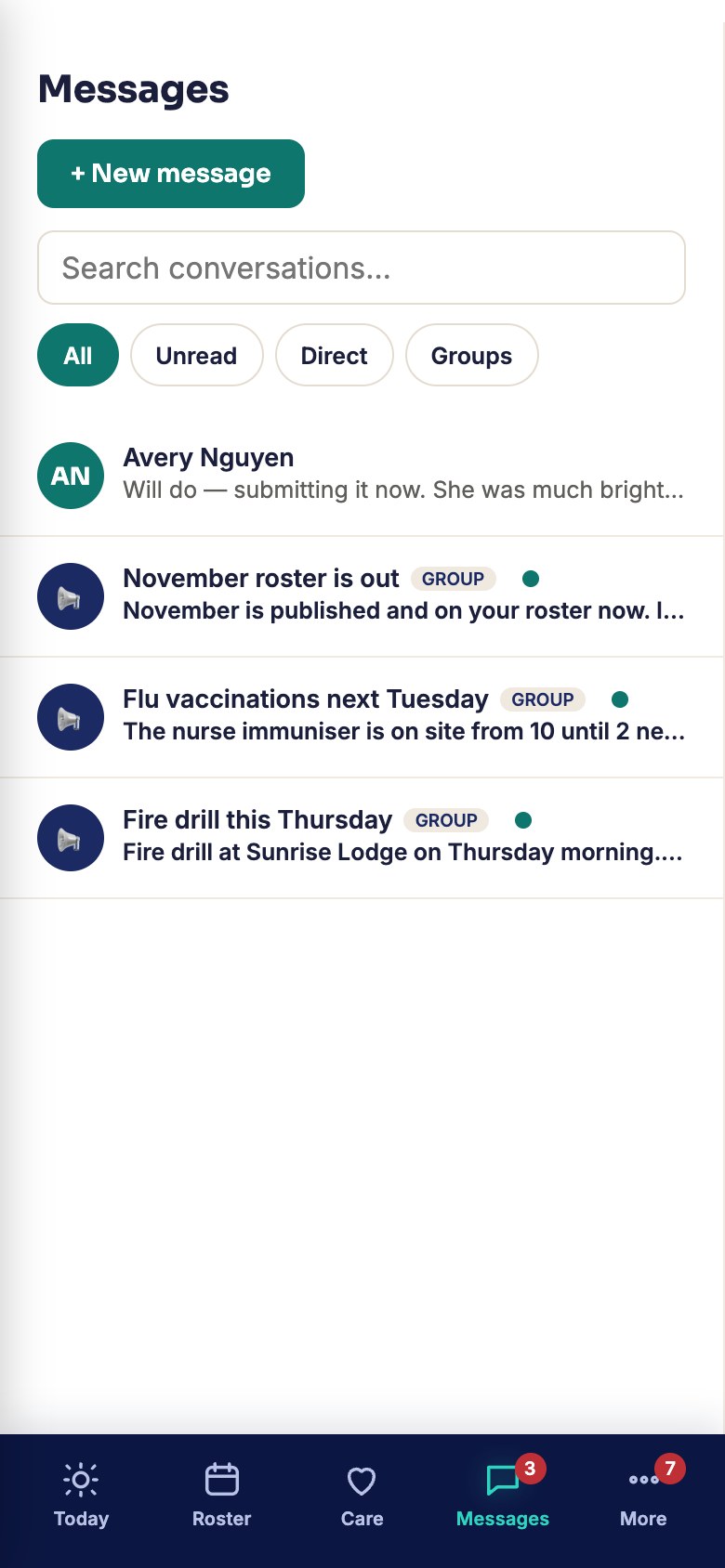 Messages from the organisation on a phone