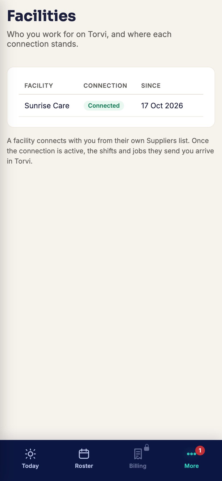 A care contractor's facilities on a phone