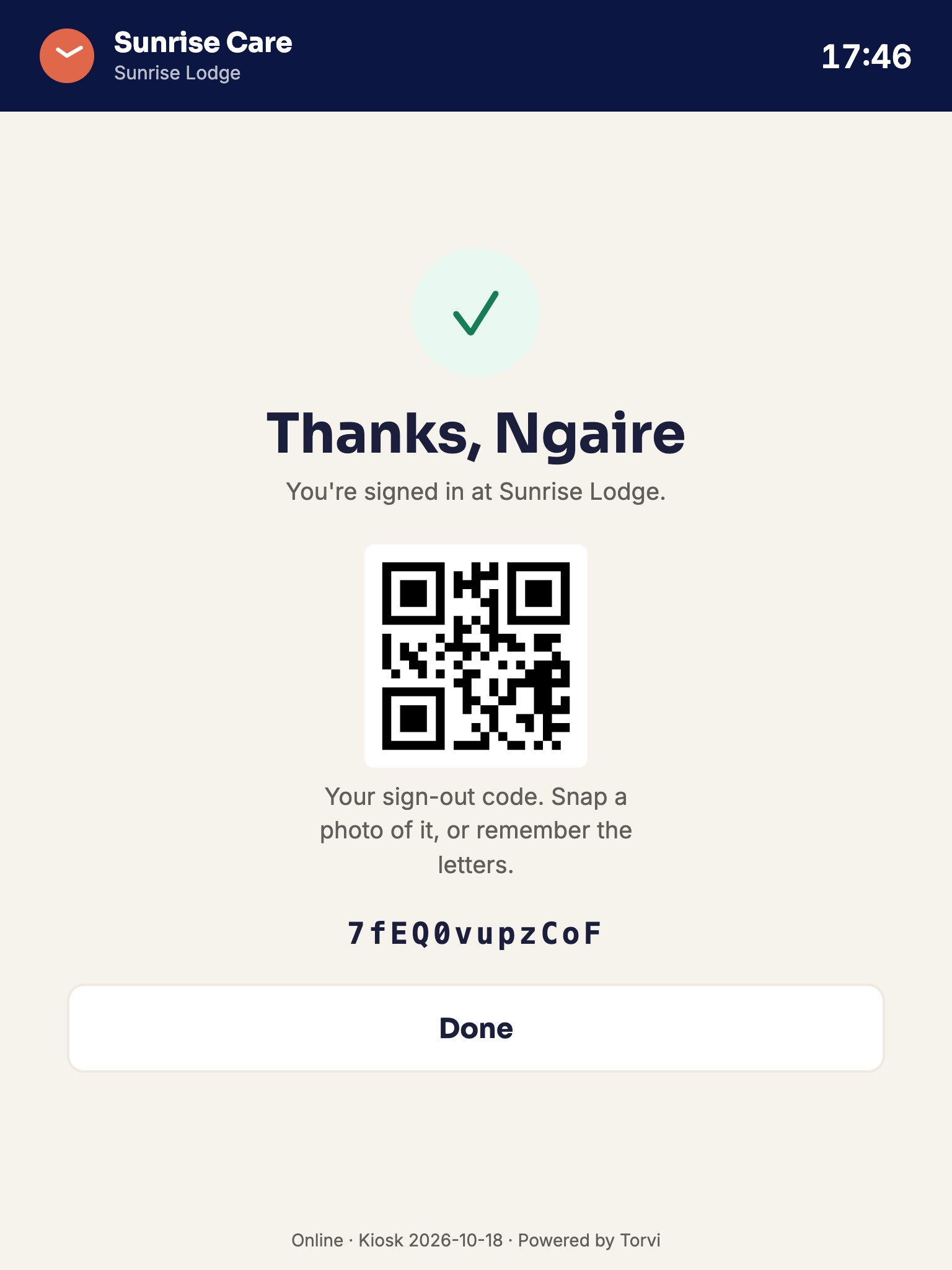 Signed in, with the code they sign out with