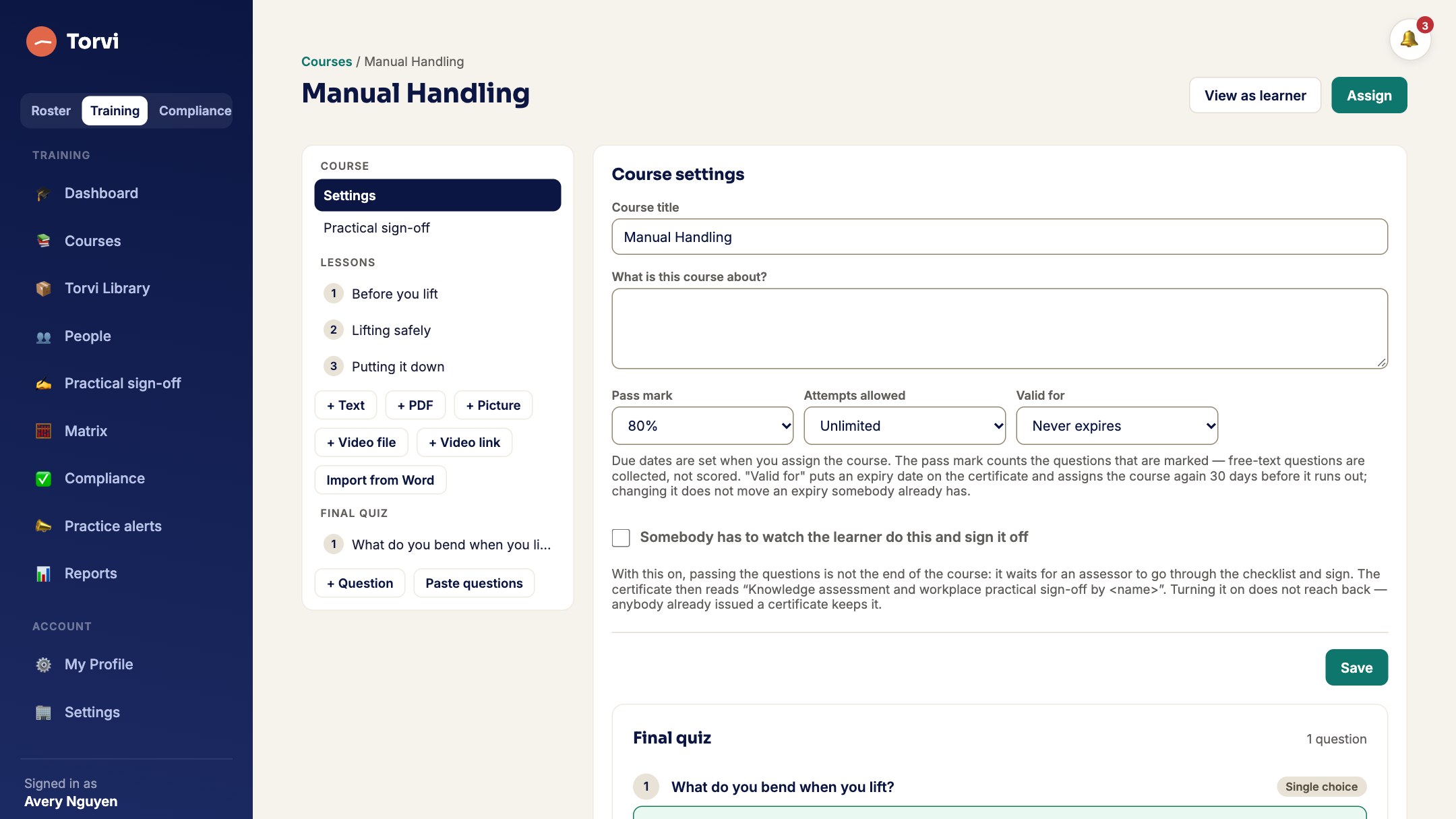 Building a course in Torvi LMS