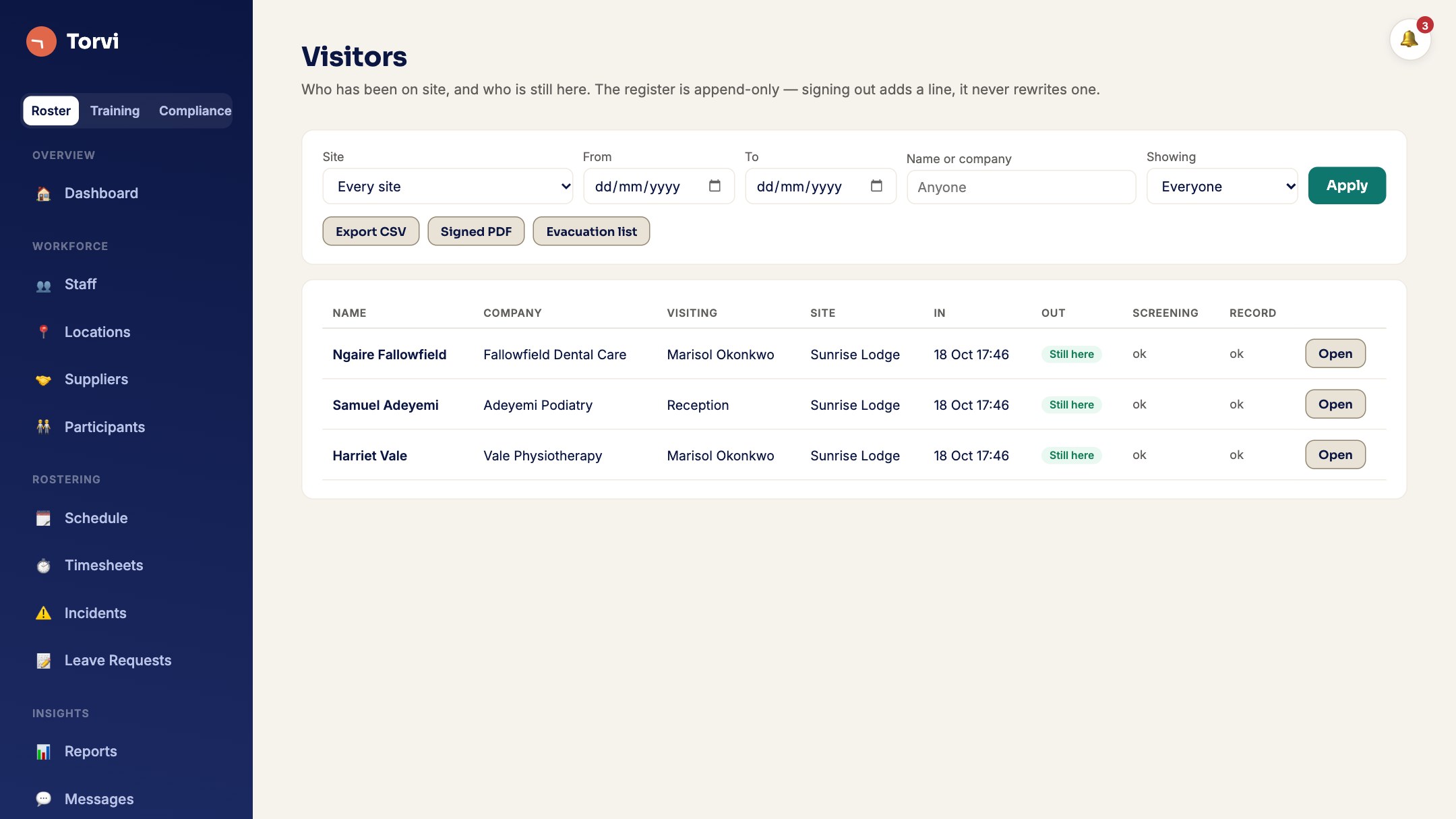 The visitor register